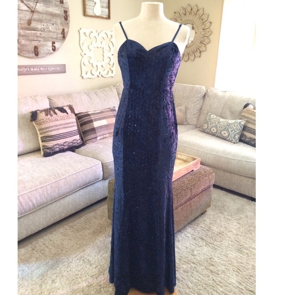 navy blue sequin maxi dress